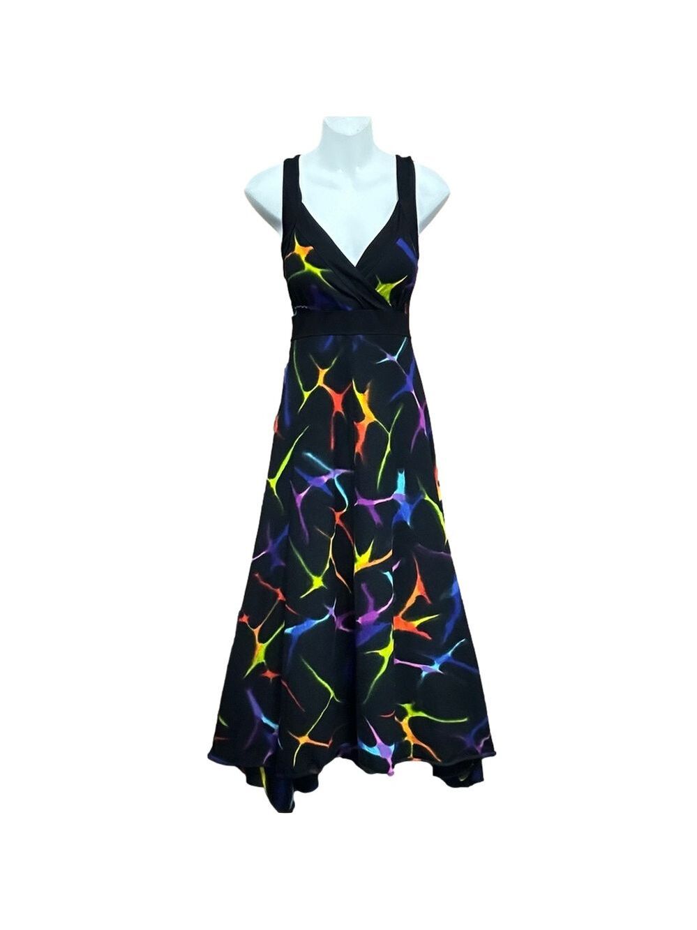 Rock N Karma black jersey lazer print maxi dress Fits S multicoloured stretchy